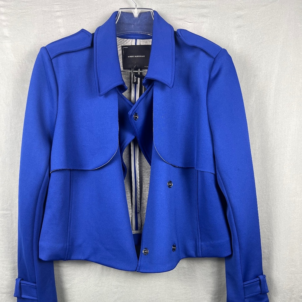 ROBERT RODRIGUEZ CLEMATIS BLUE FIONA BONDED SCUBA JACKET SZ M: NWT